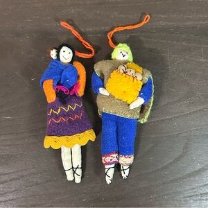 Peruvian Folk Art Christmas Ornaments People Hand Woven Set Of 2